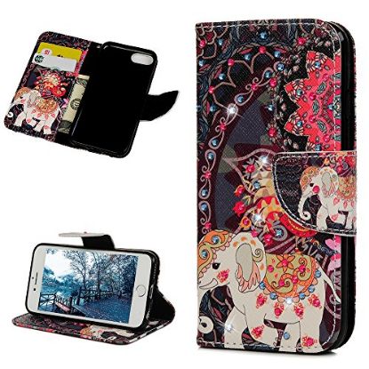 Picture of iPhone 7 Case, iPhone 8 Wallet Case PU Leather Cover Soft TPU Magnetic Closure & Kickstand Cash Credit Card Skin for iPhone 7 / iPhone 8, Elephant Totem