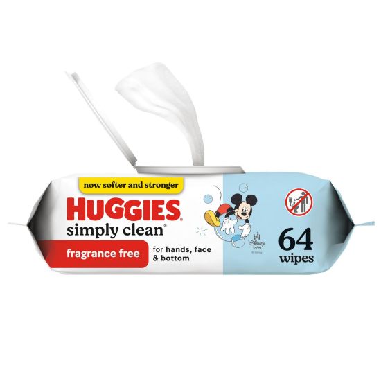 Picture of Huggies Simply Clean Unscented Baby Diaper Wipes, 1 Flip-Top Pack (64 Wipes Total), Packaging May Vary