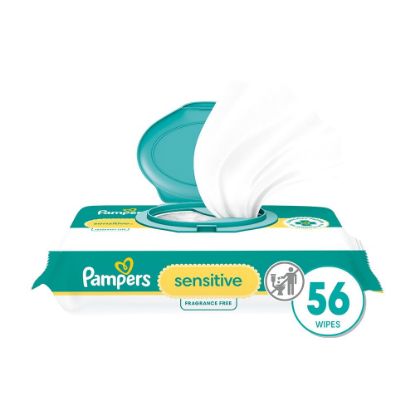 Picture of Pampers Baby Wipes Sensitive, Water Based Baby Wipes, Hypoallergenic and Unscented Baby Wipes, 56 Wipes Total (1 Flip-Top Packs)