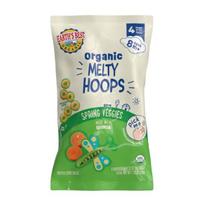 Picture of Earth's Best Organic Melty Hoops, Bite-Sized Snacks for Babies 8 Months and Up, Spring Veggie, 0.32 Ounce Individual Bags (Pack of 4)