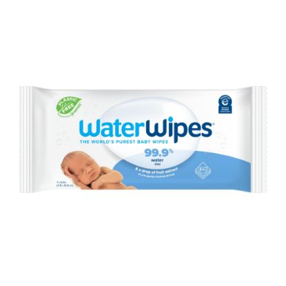 Picture of WaterWipes Plastic-Free Original 99.9% Water Based Wipes, Unscented & Hypoallergenic for Sensitive Skin, 60 Count (1 pack)