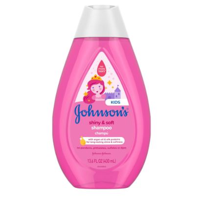 Picture of Johnson's Kids Shiny & Soft Tear-Free Kids' Shampoo with Argan Oil & Silk Proteins, Hair Wash Gently Cleanses & Boosts Natural Shine & Softness, Hypoallergenic, Sulfate-Free, 13.6 fl. oz