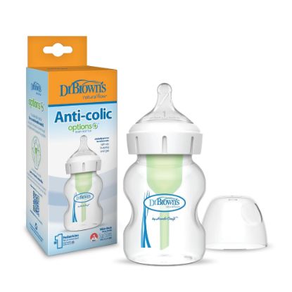 Picture of Dr. Brown's Natural Flow Anti-Colic Options+Wide-Neck Baby Bottle, 5 oz/150 mL, Level 1 Nipple, 1-Pack, 0m+
