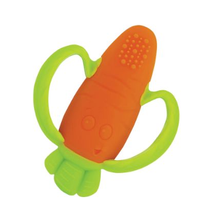 Picture of Infantino Lil' Nibbles Textured Silicone Baby Teether - Sensory Exploration and Teething Relief with Easy to Hold Handles, Orange Carrot, 0+ Months