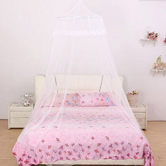 Picture of Mosquito Net Canopy Netting Canopy Lace Dome Bed Canopy Easy Installation Hanging Bed Curtains for 2.2 M or Less Size Bed 1PC (White)