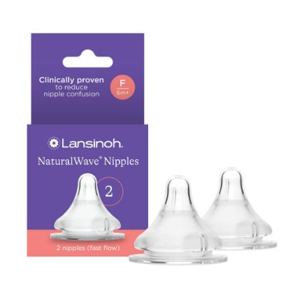 Picture of Lansinoh NaturalWave Baby Bottle Nipples - 100% Soft, Durable Silicone, Made Without BPA BPS, Anti-Colic, Supports The Baby’s Developing Mouth and Teeth, Fast Flow, Size F, 2 Count, 6+ Months