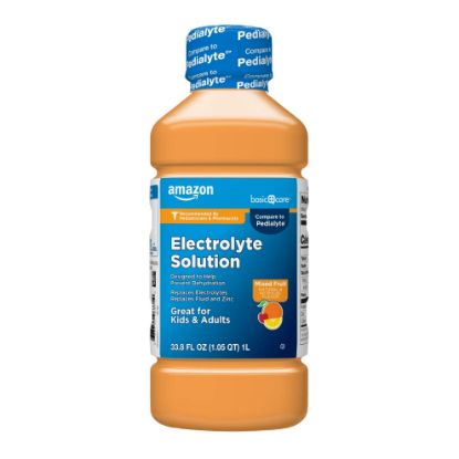 Picture of Amazon Basic Care Electrolyte Solution, Mixed Fruit, Designed to Prevent Dehydration, Replaces Electrolytes, Fluid and Zinc, 33.8 fl oz (Pack of 1)