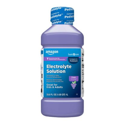 Picture of Amazon Basic Care Pediatric Electrolyte Solution, Grape Flavor, Helps Prevent Dehydration, Replaces Electrolytes, Fluid and Zinc, for Kids and Adults, 33.8 fl oz (Pack of 1)