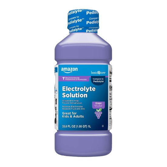 Picture of Amazon Basic Care Pediatric Electrolyte Solution, Grape Flavor, Helps Prevent Dehydration, Replaces Electrolytes, Fluid and Zinc, for Kids and Adults, 33.8 fl oz (Pack of 1)
