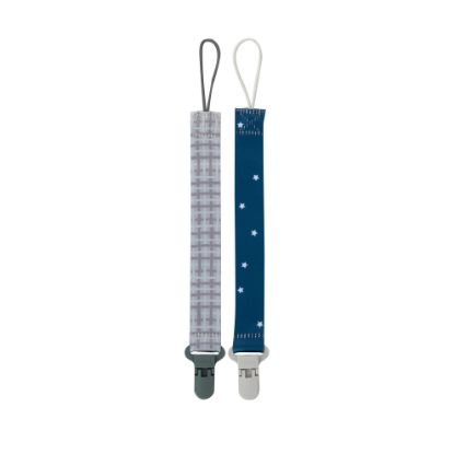 Picture of Nuby Pacifinder Baby Pacifier Clip - (2-Pack) - Pacifier Holder Clip with Convenient Hook Loop - Gray Plaid and Blue Stars