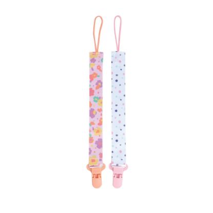 Picture of Nuby Pacifinder Baby Pacifier Clip - (2-Pack) - Pacifier Holder Clip with Convenient Hook Loop - Flowers and Polka Dots