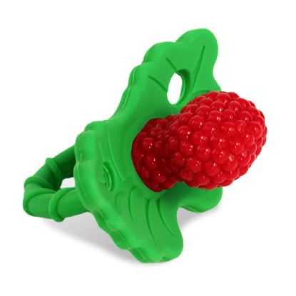 Picture of RaZbaby RaZberry Silicone Teether Pacifier - Teething Relief for Infants, Food-Grade, BPA-Free, Hands-Free Design, Natural Berrybumps Fruit Texture for Sensory Development, Freezable - Red