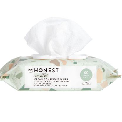 Picture of The Honest Company Clean Conscious Multi-Use Wipes | Hypoallergenic + Unscented for Sensitive Skin | Over 99% Water, Compostable, Plant Based, Baby Wipes | Geo Mood, 60 Count