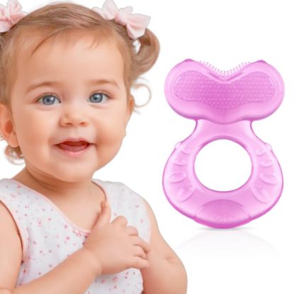 Picture of Nuby Silicone Teethe-eez Teether with Bristles, Includes Hygienic Case, Pink