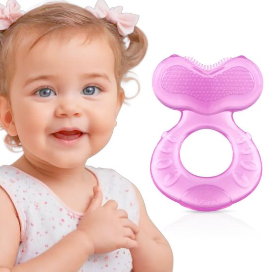 Picture of Nuby Silicone Teethe-eez Teether with Bristles, Includes Hygienic Case, Pink