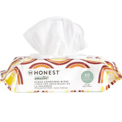 Picture of The Honest Company Clean Conscious Multi-Use Wipes | Hypoallergenic + Unscented for Sensitive Skin | Over 99% Water, Compostable, Plant Based, Baby Wipes | Rainbow, 60 Count