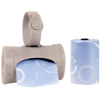 Picture of Ubbi Retractable On-the-Go Bag Dispenser for Baby Travel, Diaper Bag Accessory Must Have for Newborns, Helpful Baby Accessory, Taupe