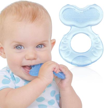 Picture of Nuby Silicone Teethe-eez Teether with Bristles, Includes Hygienic Case, Blue