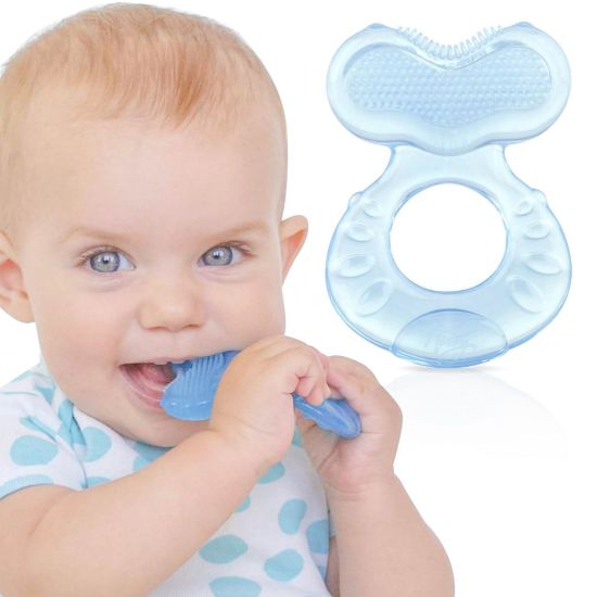 Picture of Nuby Silicone Teethe-eez Teether with Bristles, Includes Hygienic Case, Blue