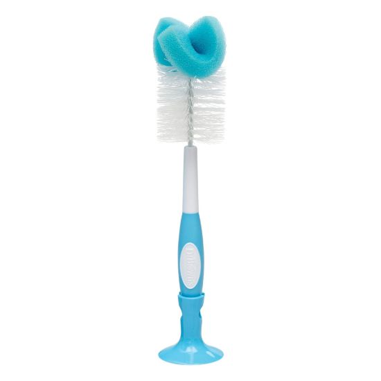 Picture of Dr. Brown's Reusable Sponge Baby Bottle Cleaning Brush with Suction Cup Stand, Scrubber and Nipple Cleaner, Blue 1-Pack