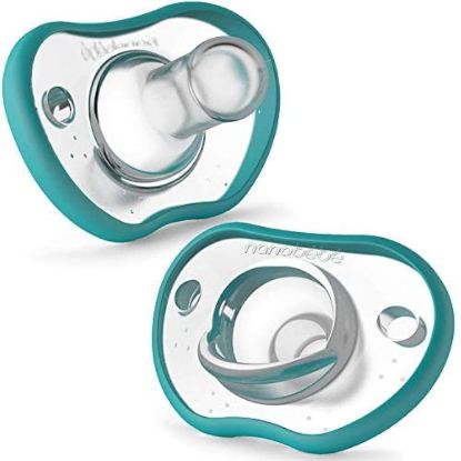 Picture of Nanobebe Baby Pacifiers 0-3 Month - Orthodontic, Curves Comfortably with Face Contour, Award Winning for Breastfeeding Babies, 100% Silicone, Perfect Baby Registry Gift 2pk,Teal