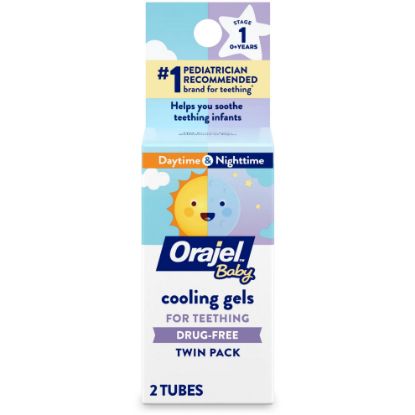Picture of Orajel Baby Daytime & Nighttime Cooling Gels for Teething, Drug - Free, #1 Pediatrician Recommended Brand for Teething*, Two 0.18oz Tubes