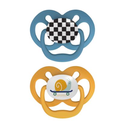 Picture of Dr. Brown's Advantage Baby Pacifier, Fully Symmetrical Soother with Soft Silicone Bulb, Skateboard Snail, 6-18m, BPA Free, 2 Pack