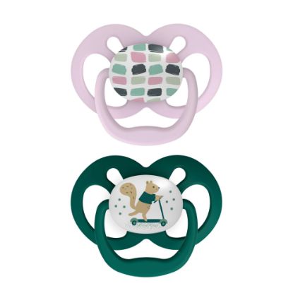 Picture of Dr. Brown's Advantage Baby Pacifier, Fully Symmetrical Soother with Soft Silicone Bulb, Scooter Squirrel, 6-18m, BPA Free, 2 Pack