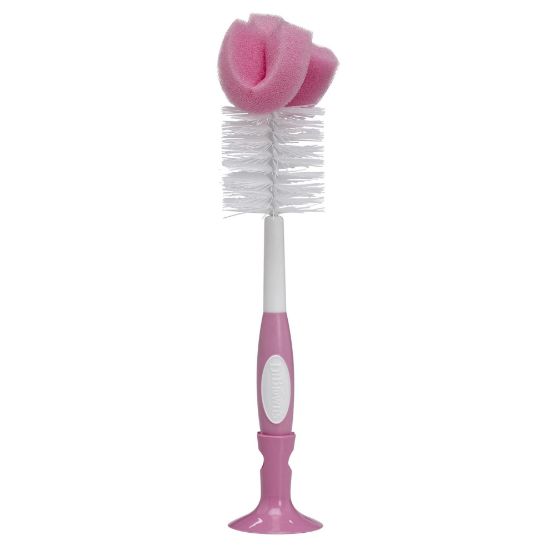 Picture of Dr. Brown's Reusable Sponge Baby Bottle Cleaning Brush with Suction Cup Stand, Scrubber and Nipple Cleaner, Pink 1-Pack