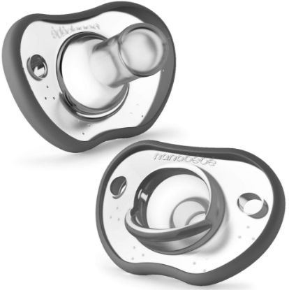 Picture of Nanobebe Baby Pacifiers 0-3 Month - Orthodontic, Curves Comfortably with Face Contour, Award Winning for Breastfeeding Babies, 100% Silicone, Perfect Baby Registry Gift 2pk,Grey