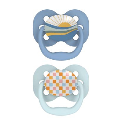 Picture of Dr. Brown's Advantage Baby Pacifier, Fully Symmetrical Soother with Soft Silicone Bulb, Blue Sunrise, 0-6m, BPA Free, 2 Pack