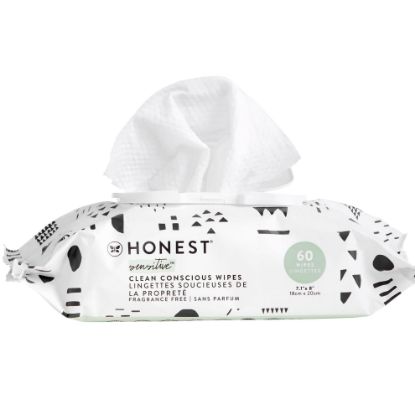 Picture of The Honest Company Clean Conscious Multi-Use Wipes | Hypoallergenic + Unscented for Sensitive Skin | Over 99% Water, Compostable, Plant Based, Baby Wipes | Pattern Play, 60 Count