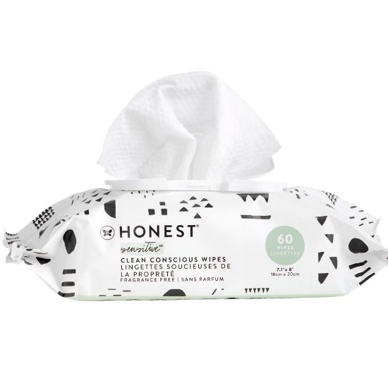 Picture of The Honest Company Clean Conscious Multi-Use Wipes | Hypoallergenic + Unscented for Sensitive Skin | Over 99% Water, Compostable, Plant Based, Baby Wipes | Pattern Play, 60 Count