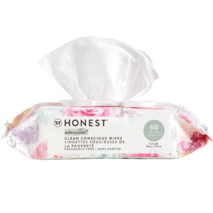 Picture of The Honest Company Clean Conscious Multi-Use Wipes | Hypoallergenic + Unscented for Sensitive Skin | Over 99% Water, Compostable, Plant Based, Baby Wipes | Rose Blossom, 60 Count