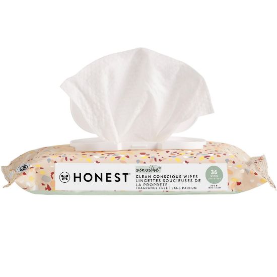 Picture of The Honest Company Clean Conscious Multi-Use Wipes | Hypoallergenic + Unscented for Sensitive Skin | Over 99% Water, Compostable, Plant Based, Baby Wipes | Terrazzo, 36 Count