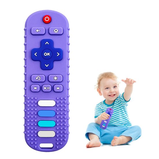Picture of ERSIHUA Silicone Teething Toys for Babies, Remote Control Shape Silicone Teethers, Cute Chew Toys for Boys and Girls,BPA Free Teether Early Educational Sensory Toy Purple