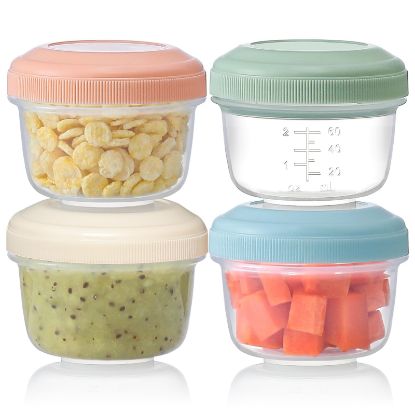 Picture of [4 Pack] 4 oz Small Containers with Lids, Reusable Plastic Containers for Snack and Puree, Salad Dressing Container to Go, Deli Containers, Freezer Condiment Containers, Dishwasher Safe, BPA Free