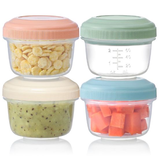 Picture of [4 Pack] 4 oz Small Containers with Lids, Reusable Plastic Containers for Snack and Puree, Salad Dressing Container to Go, Deli Containers, Freezer Condiment Containers, Dishwasher Safe, BPA Free