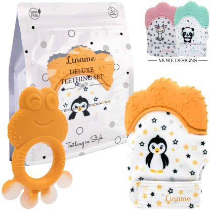 Picture of Liname️ Deluxe Teething Set Includes Teething Mitten for Babies & Teething Toy - Safe (BPA Free), Washable Teething Mitt - Provides Soothing Relief & Solves Your Babies Teething Problems