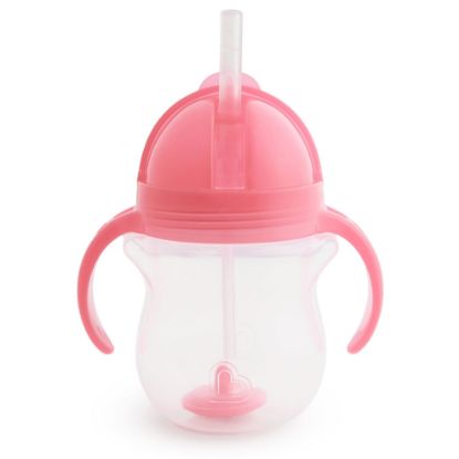 Picture of Munchkin Any Angle Sippy Cup for Toddlers, Spill Proof Weighted Straw Cup with Transition Handles for Babies 6 Months and Up, 7 Ounce, Pink