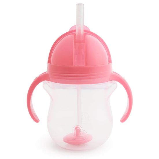 Picture of Munchkin Any Angle Sippy Cup for Toddlers, Spill Proof Weighted Straw Cup with Transition Handles for Babies 6 Months and Up, 7 Ounce, Pink