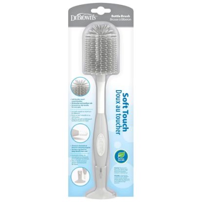 Picture of Dr. Brown's Soft Touch No Scratch Baby Bottle Cleaning Brush, Nipple Cleaner & Suction Cup Base for Easy Storage, BPA Free, Gray