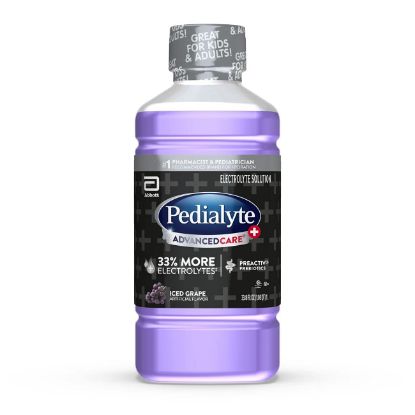 Picture of Pedialyte AdvancedCare Plus Electrolyte Hydration Drink, Has 33% More Electrolytes and Has PreActiv Prebiotics, Iced Grape, 1 Liter