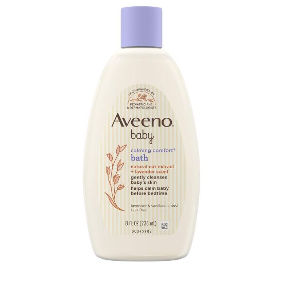 Picture of Aveeno Baby Calming Comfort Bath & Wash with Relaxing Lavender & Vanilla Scents & Natural Oat Extract, Hypoallergenic & Tear-Free Formula, Paraben-, Phthalate- & Soap-Free, 8 fl. Oz