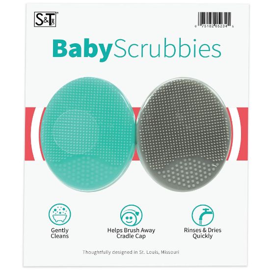 Picture of S&T INC. Exfoliating and Massaging Cradle Cap Bath Brushes for Baby, Silicone - 2 Inch x 2.5 Inch, Grey and Teal, 2 Pack