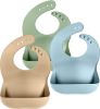 Picture of Cuddle Campus Set of 3 Silicone Bibs for Babies & Toddlers,Soft Adjustable Bibs with Pocket Food Catcher for Baby Girl,Boy(Set 1)