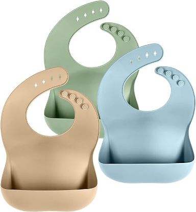 Picture of Cuddle Campus Set of 3 Silicone Bibs for Babies & Toddlers,Soft Adjustable Bibs with Pocket Food Catcher for Baby Girl,Boy(Set 1)