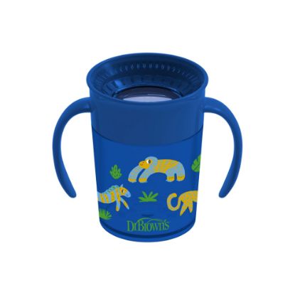 Picture of Dr. Brown’s Milestones Cheers 360 Cup Spoutless Transition Cup with Handles for Easy Grip and Leak-Free Learning, Blue Safari, 7 oz/200 mL