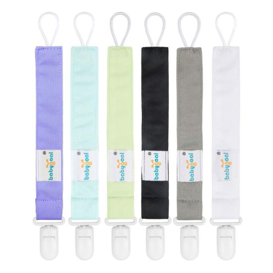 Picture of Babygoal Solid Color Pacifier Clips, 6 Pack Binky Paci Holder Clips and Leash for Boys and Girls Fits for Most Pacifier, Binkie Styles & Baby Teethers & Toys and Gift 6PS15