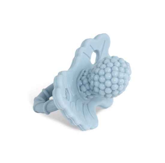 Picture of RaZbaby RaZberry Silicone Teether Pacifier - Teething Relief for Infants, Food-Grade, BPA-Free, Hands-Free Design, Natural Berrybumps Fruit Texture for Sensory Development, Freezable - Light Blue